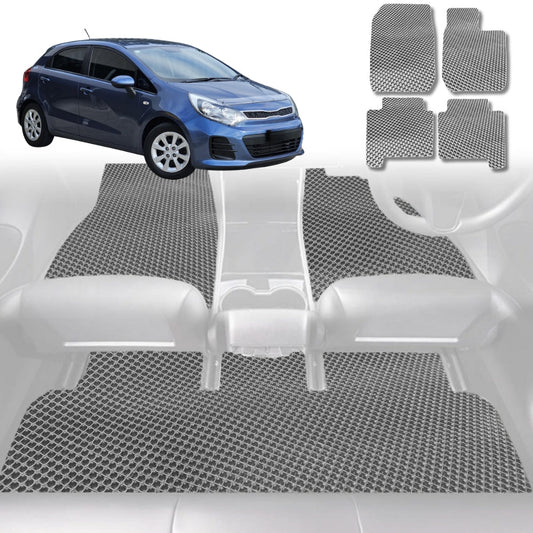 6D Diamond Car Floor Mats for Kia Rio (UB)2012-2016-Full Set-Grey-Outback GT