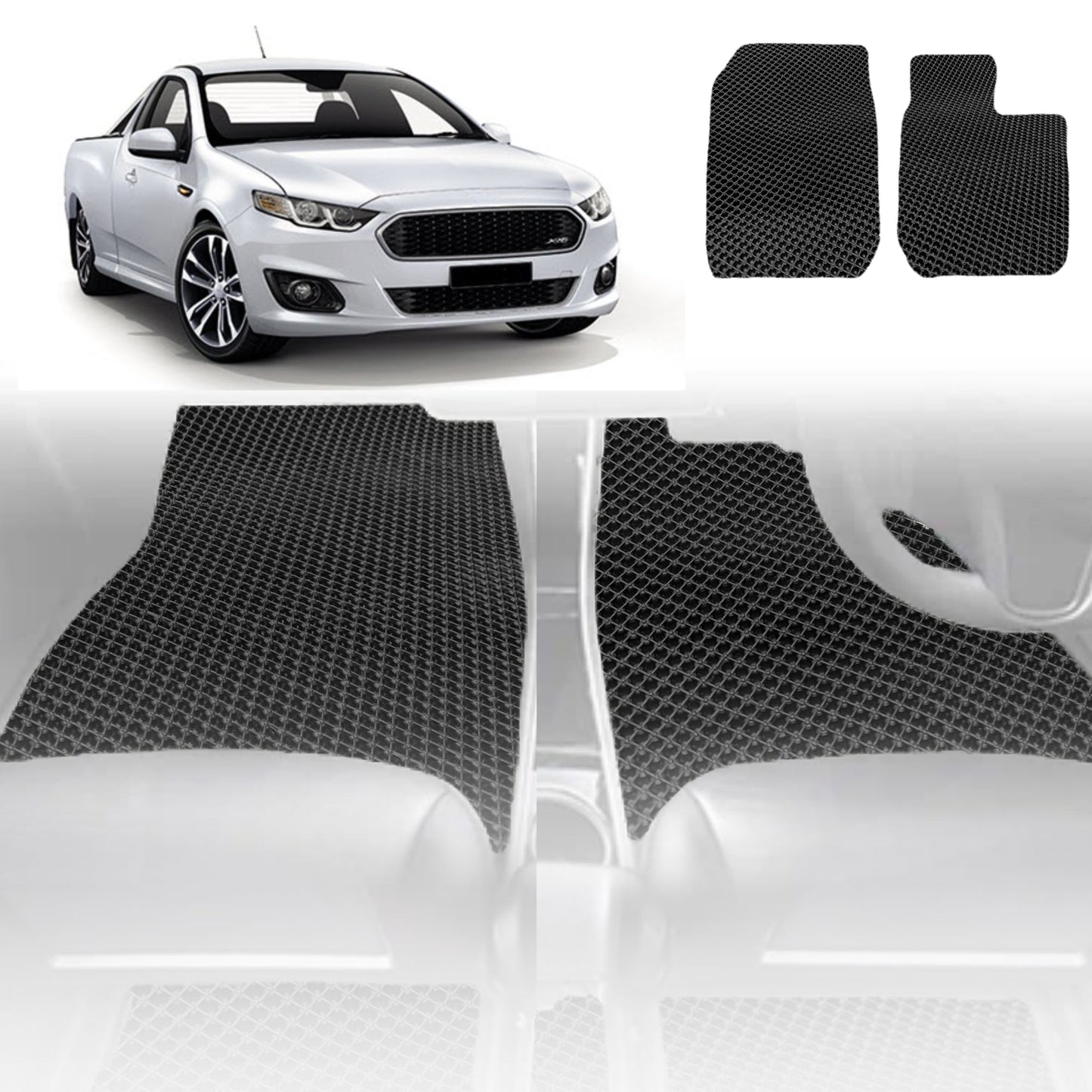 6D Diamond Car Floor Mats for Ford Falcon Ute 2008-2016-Front Set-Black-Outback GT