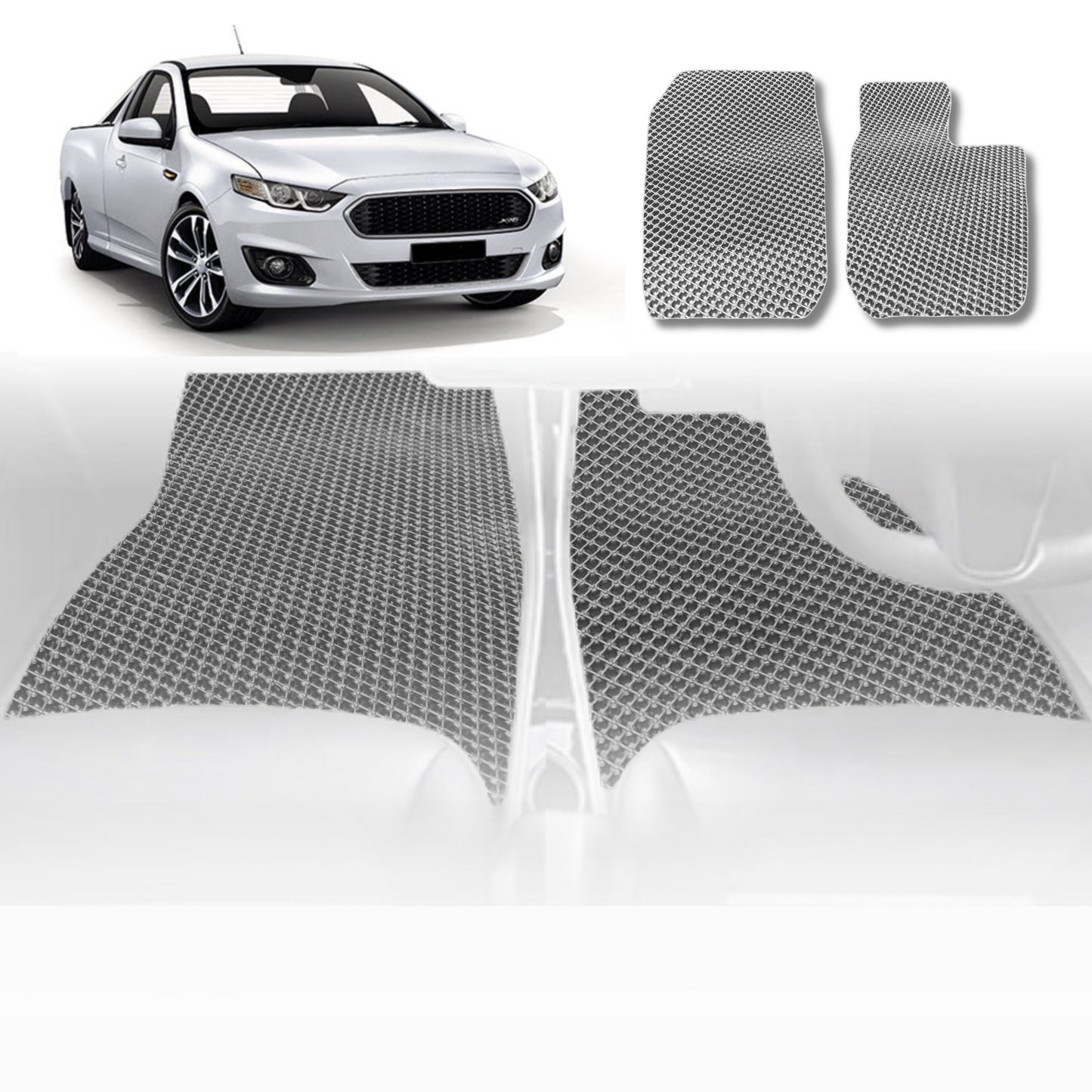6D Diamond Car Floor Mats for Ford Falcon 2002-2008 Ute Single Cab BA BF-Front Set-Grey-Outback GT