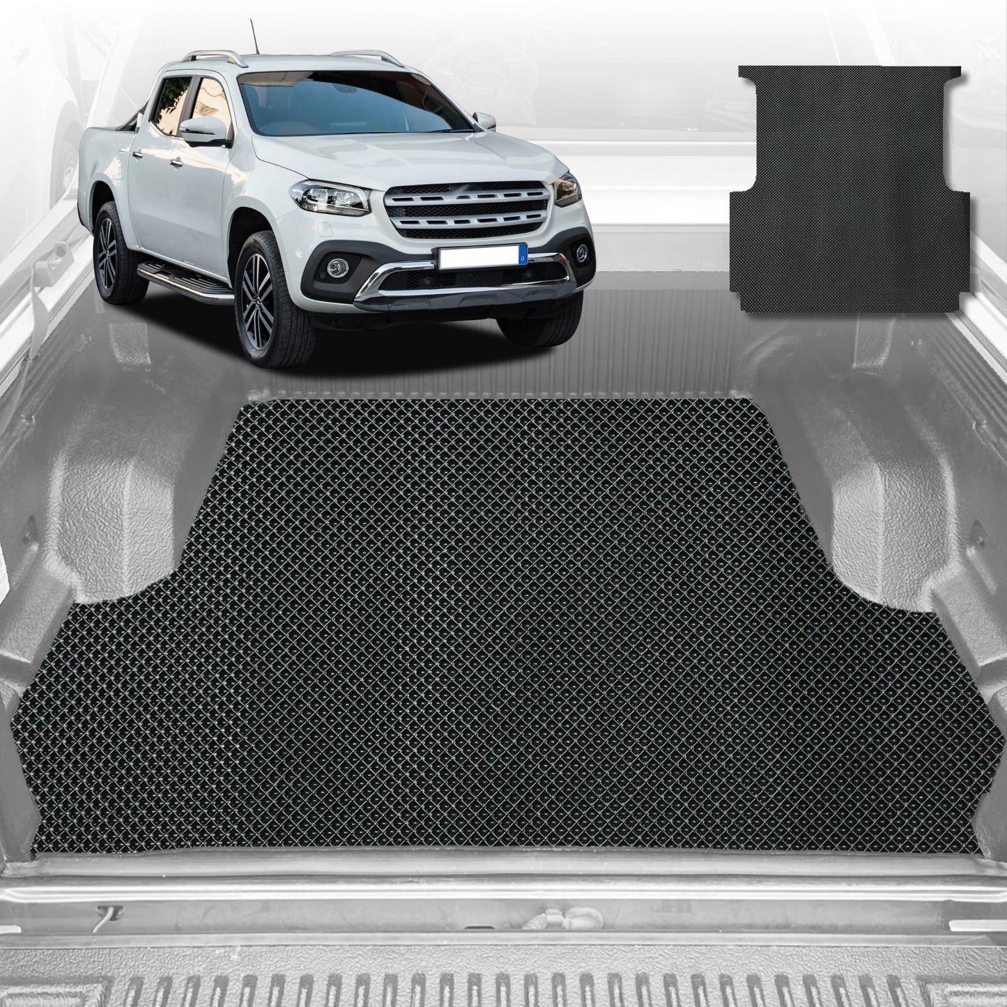 6D Diamond Ute Tub Mat for Mercedes-Benz X-Class Ute 2017-2021 (with spray on liner or no liner)-Black-Outback GT