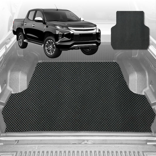 6D Diamond Ute Tub Mat for Mitsubishi Triton Club Cab (MQ MR) 2015-2023 (with spray on liner or no liner)-Black-Outback GT