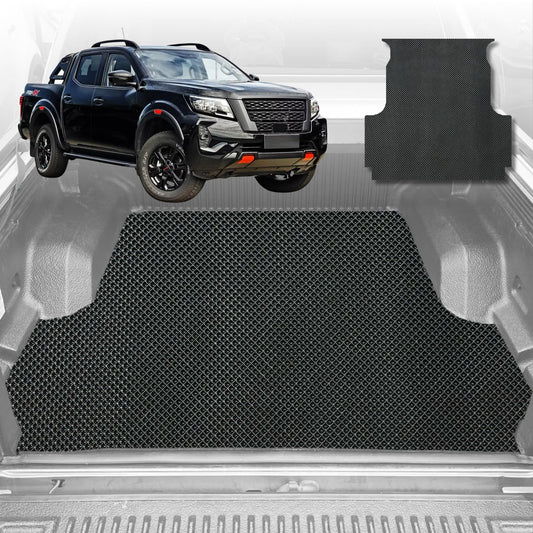 6D Diamond Ute Tub Mat for Nissan Navara Dual Cab Pro-4X 2022-Current (with factory plastic tub liner)-Black-Outback GT