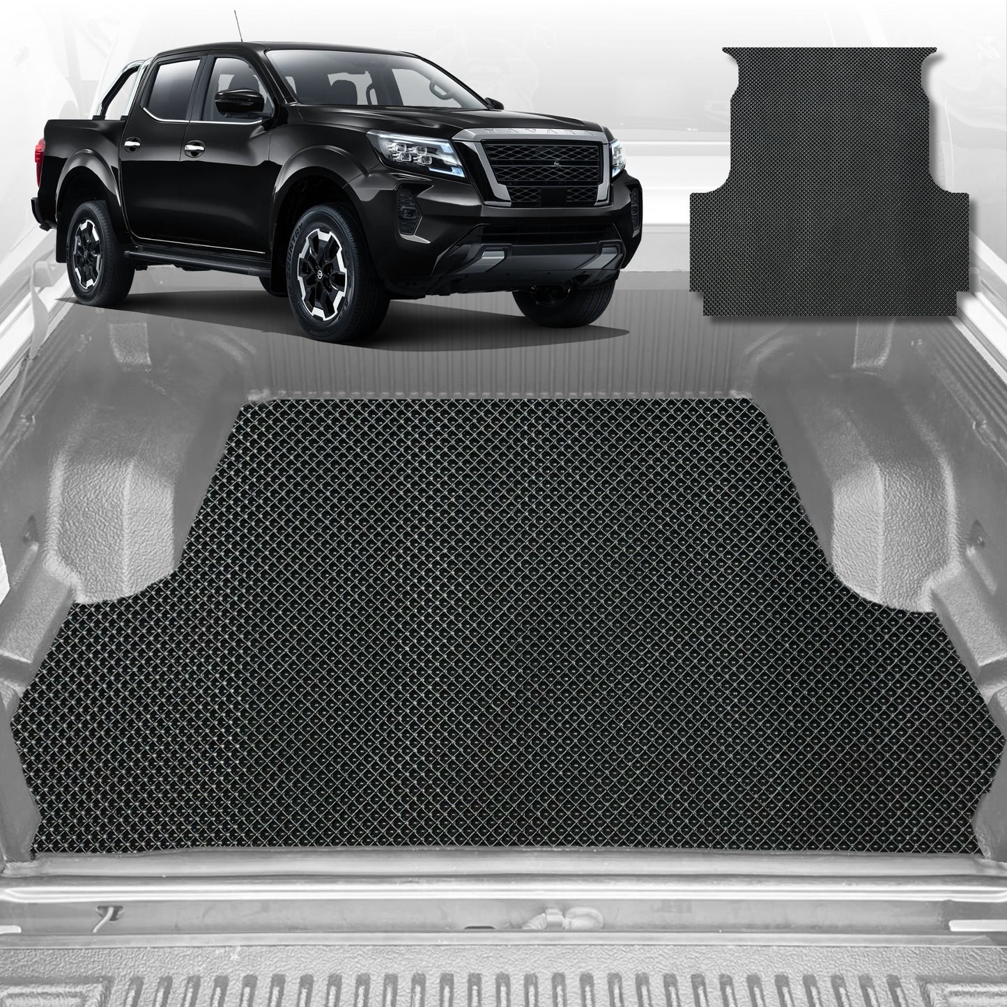 6D Diamond Ute Tub Mat for Nissan Navara Dual Cab (NP300/D23 STX without rear cupholder) 2015-Current (with plastic tub liner)