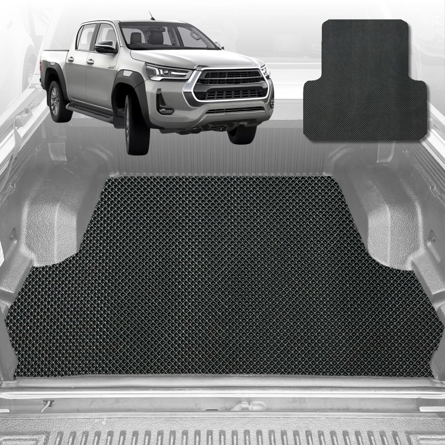 6D Diamond Ute Tub Mat for Toyota Hilux Double Cab 2015-Current (with factory plastic tub)-Black-Outback GT