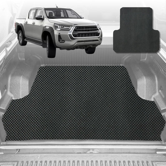 6D Diamond Ute Tub Mat for Toyota Hilux Double Cab 2015-Current (with factory plastic tub)-Black-Outback GT