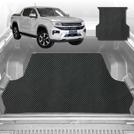 6D Diamond Ute Tub Mat for VolksWagen Amarok Dual Cab 2H Facelift 2022-Current (with spray on liner or no liner)-Black-Outback GT