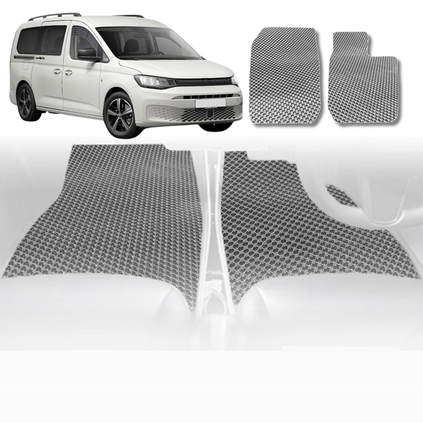 6D Diamond Car Floor Mats for VolksWagen Caddy 2005-2021-Front Set-Grey-Outback GT
