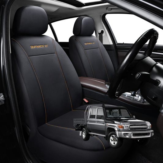 Car Seat Cover for Toyota LandCruiser 79 Series Double Cab 2012 - Current  - Black-Front Only