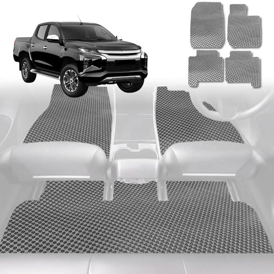 6D Diamond Car Floor Mats for All-new Mitsubishi Triton Double Cab (LC/MV)2024-Current-Full Set-Grey-Outback GT