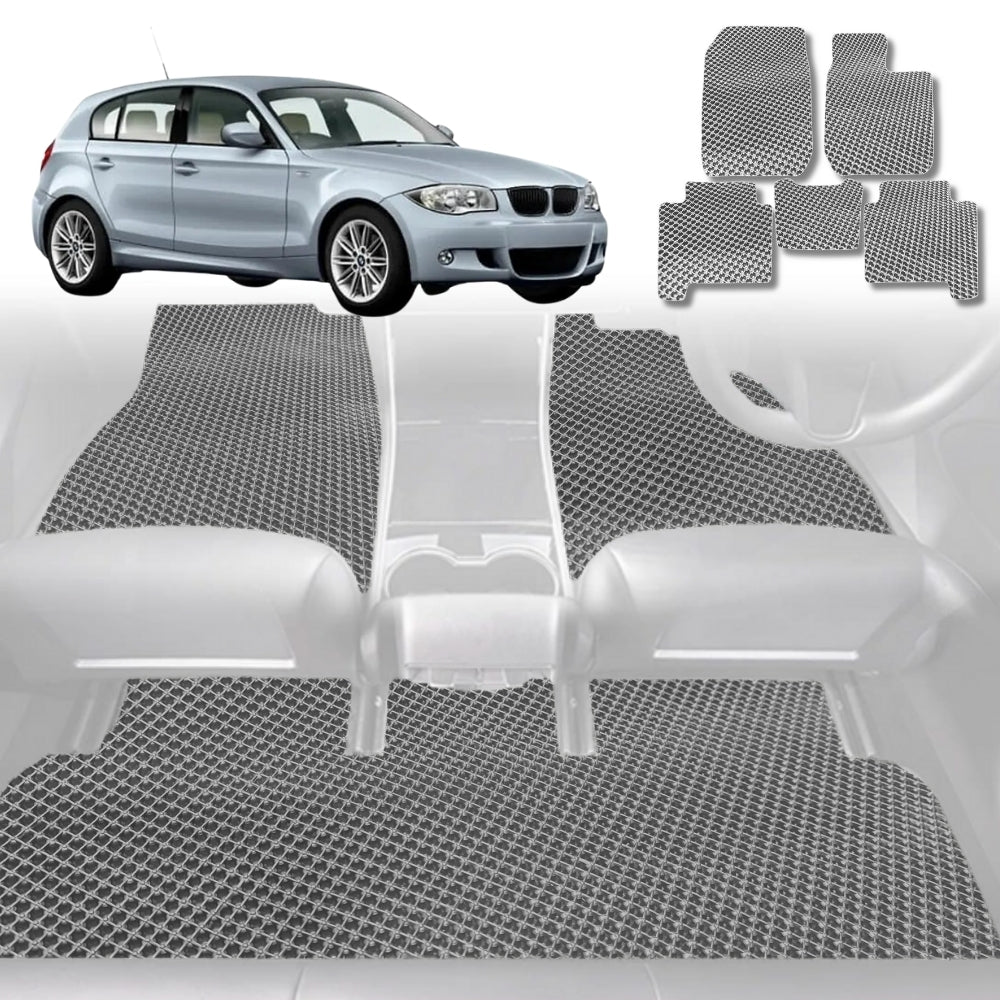 6D Diamond Car Floor Mats for BMW 1 Series 5-Door Hatch (E87)2004-2013-Full Set-Grey-Outback GT