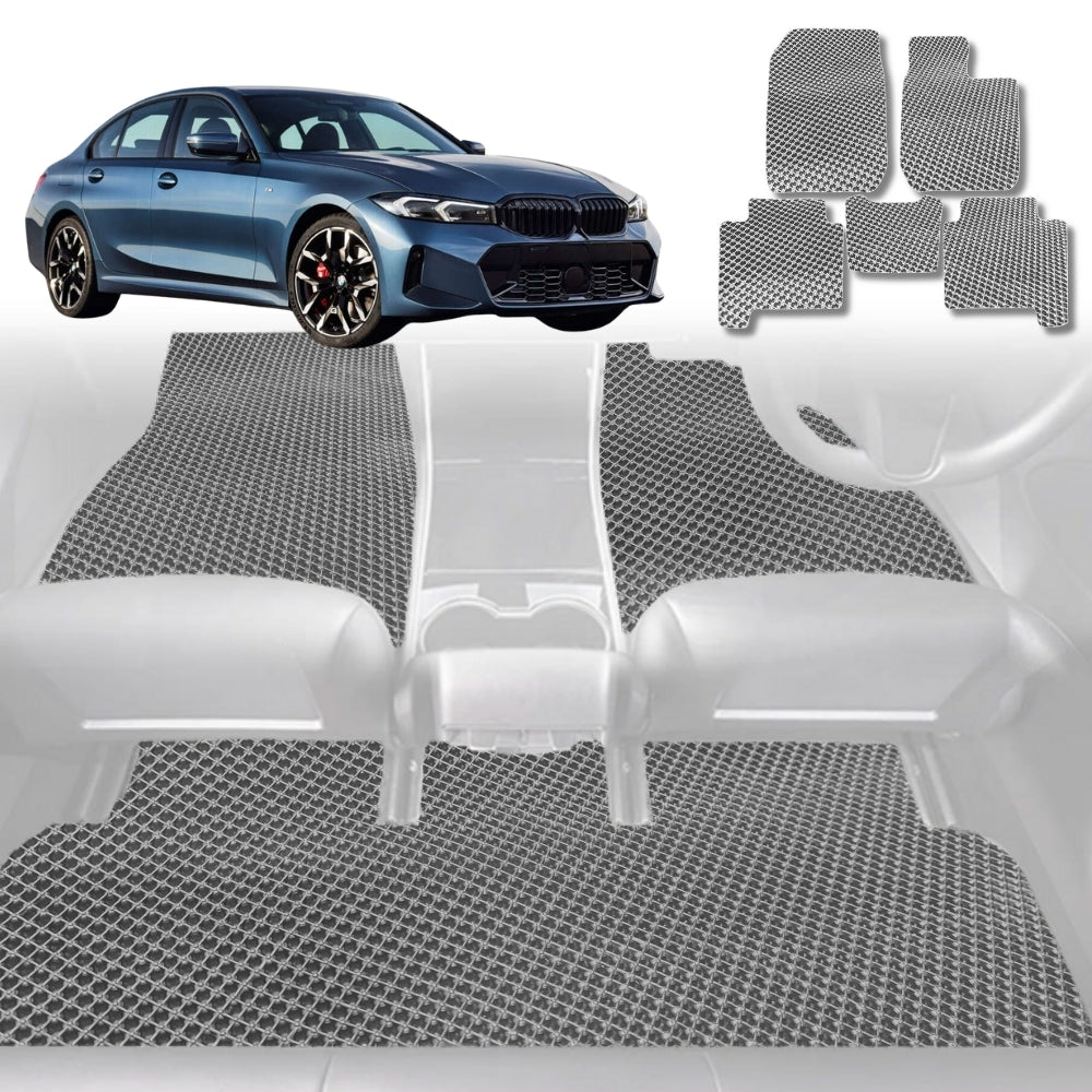 6D Diamond Car Floor Mats for BMW 3 Series (G20 G21)2018-Current-Full Set-Grey-Outback GT