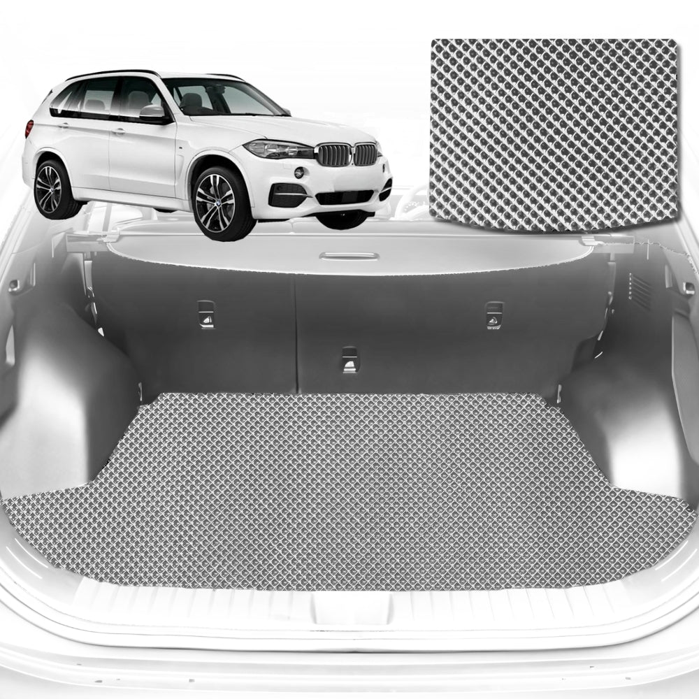 6D Diamond Car Boot Mat for BMW X5 (F15 F85)2013-2018-(3rd Row folded/5 seater)-Cargo Mat-Grey-Outback GT
