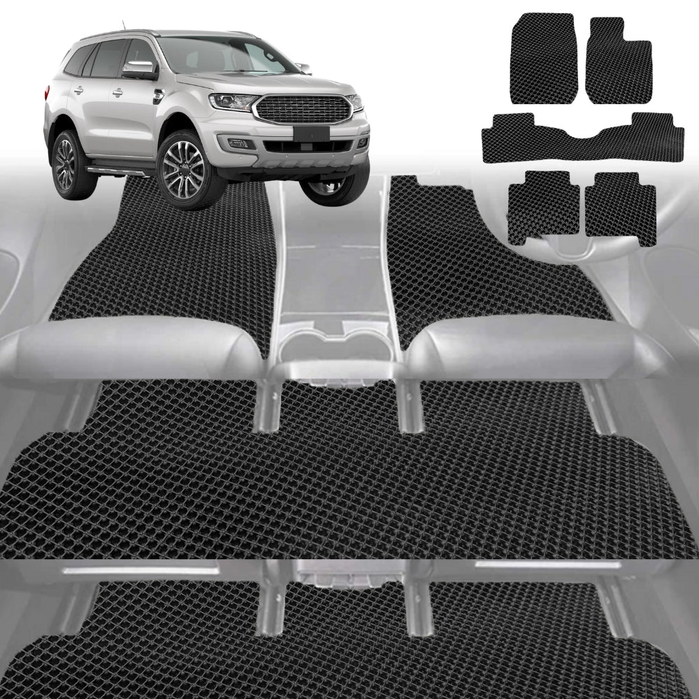 6D Diamond Car Floor Mats for Ford Everest 2015-2021-Ultimate Set-Black-Outback GT
