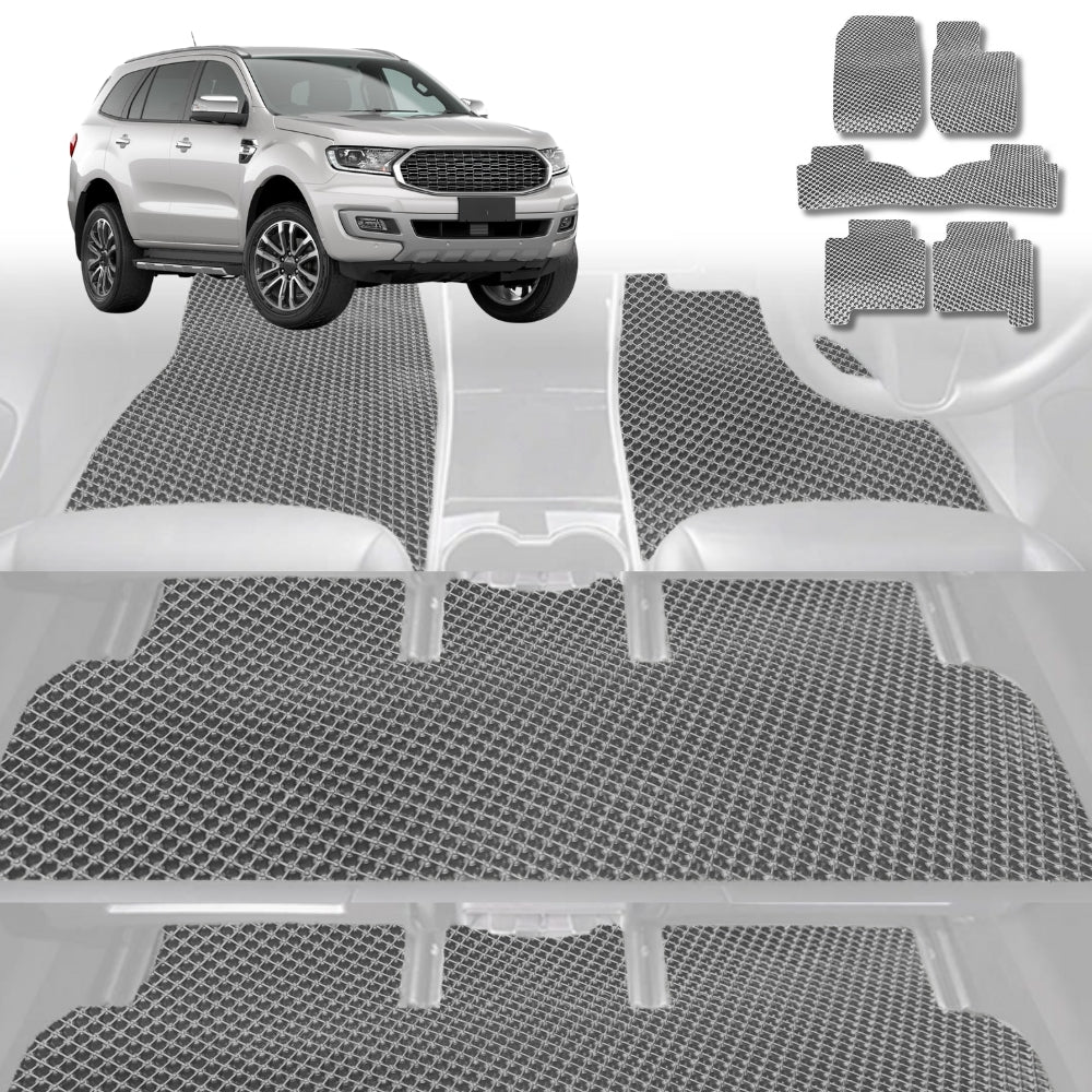 6D Diamond Car Floor Mats for Ford Everest 2015-2021-Ultimate Set-Grey-Outback GT