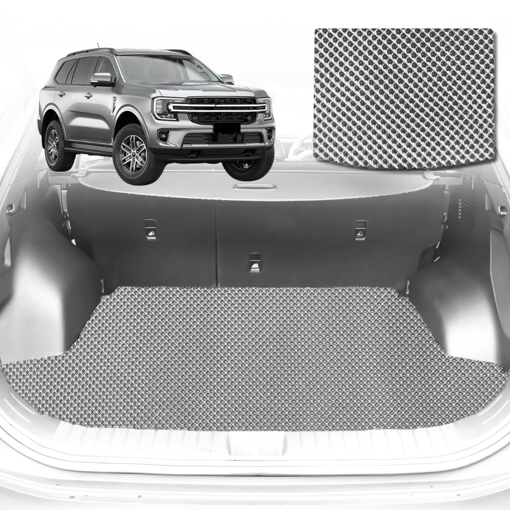 6D Diamond Car Boot Mat for Ford Everest UA 2022-Current-(3rd Row folded/5 seater)-Cargo Mat-Grey-Outback GT