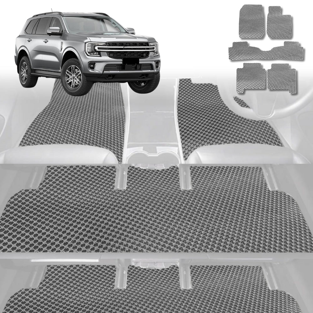6D Diamond Car Floor Mats for Ford Everest 2022-Current-Ultimate Set-Grey-Outback GT