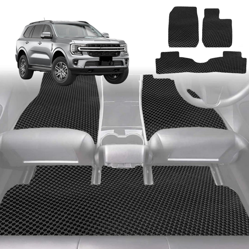 6D Diamond Car Floor Mats for Ford Everest UA2022-Current-Ultimate Set-Black-Outback GT
