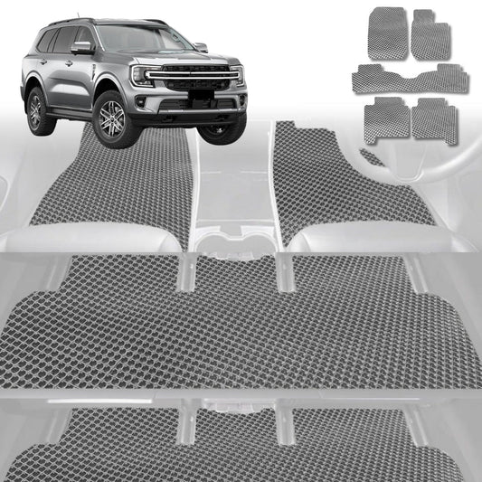6D Diamond Car Floor Mats for Ford Everest UA2022-Current-Ultimate Set-Grey-Outback GT