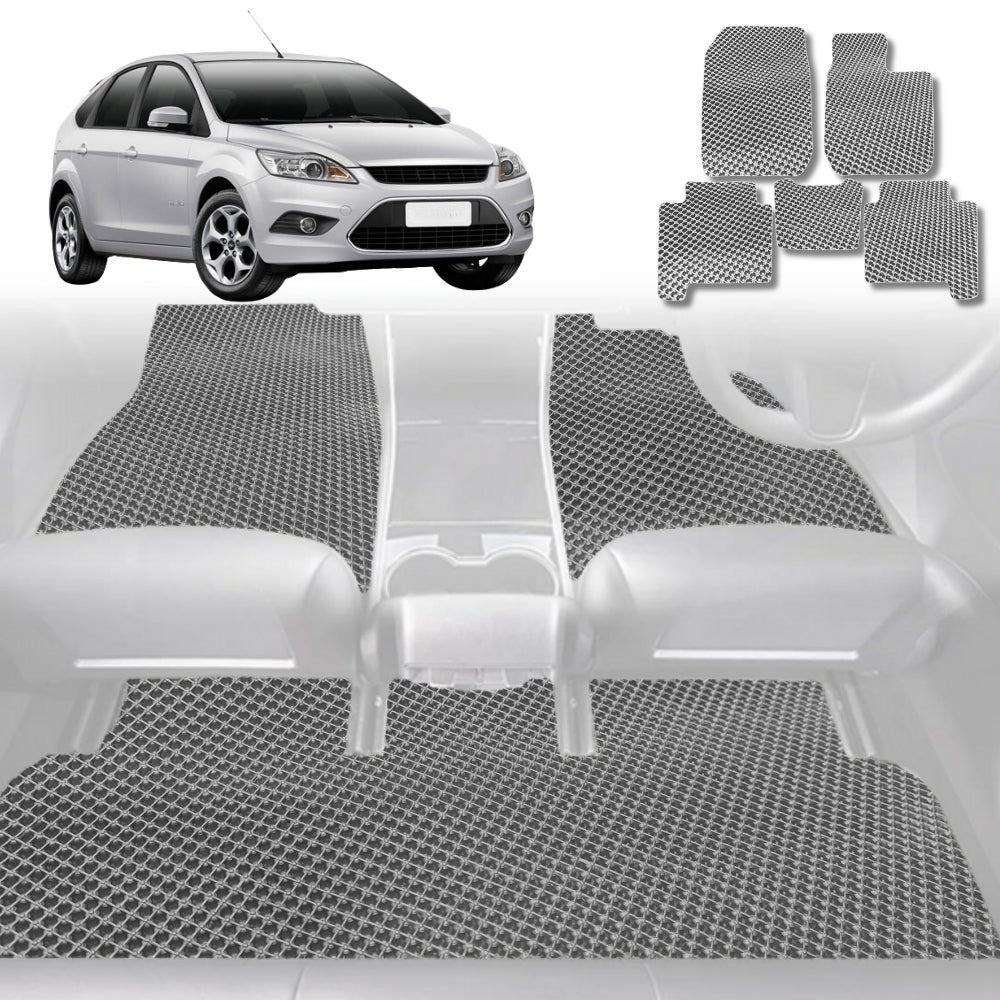 6D Diamond Car Floor Mats for Ford Focus 2011-2018-Full Set-Grey-Outback GT