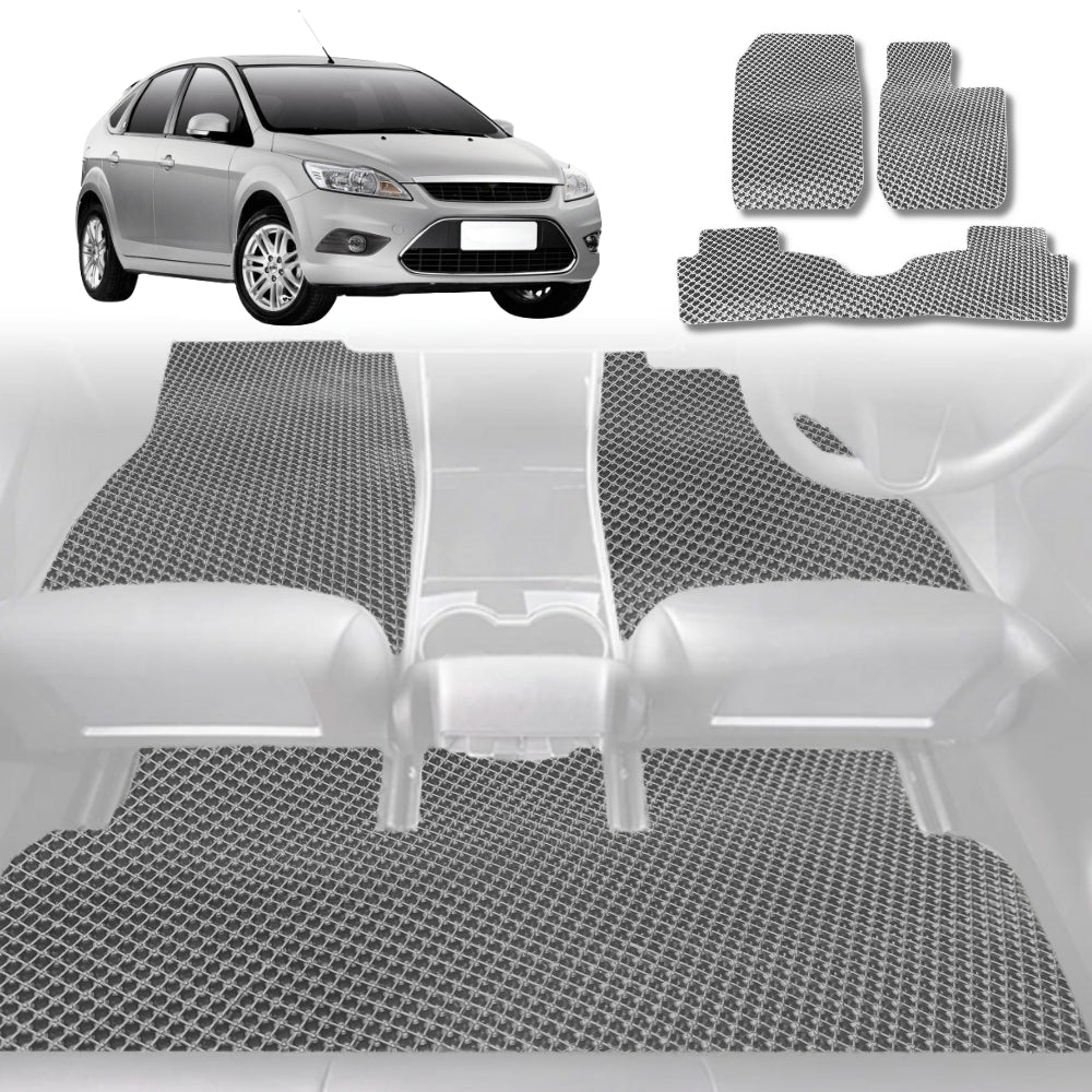 6D Diamond Car Floor Mats for Ford Focus 2005-2010-Full Set-Grey-Outback GT