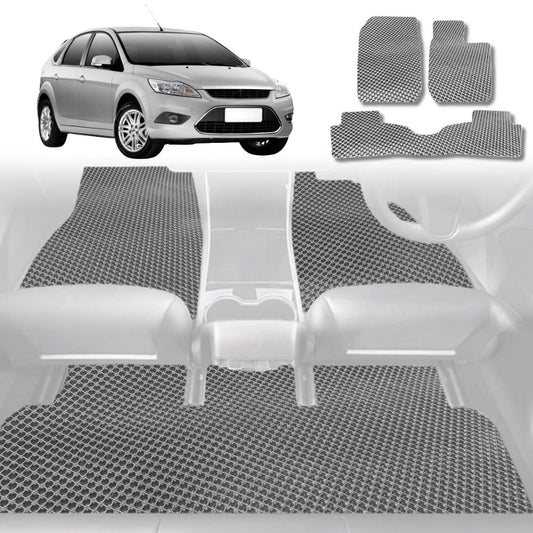 6D Diamond Car Floor Mats for Ford Focus 2005-2010-Full Set-Grey-Outback GT