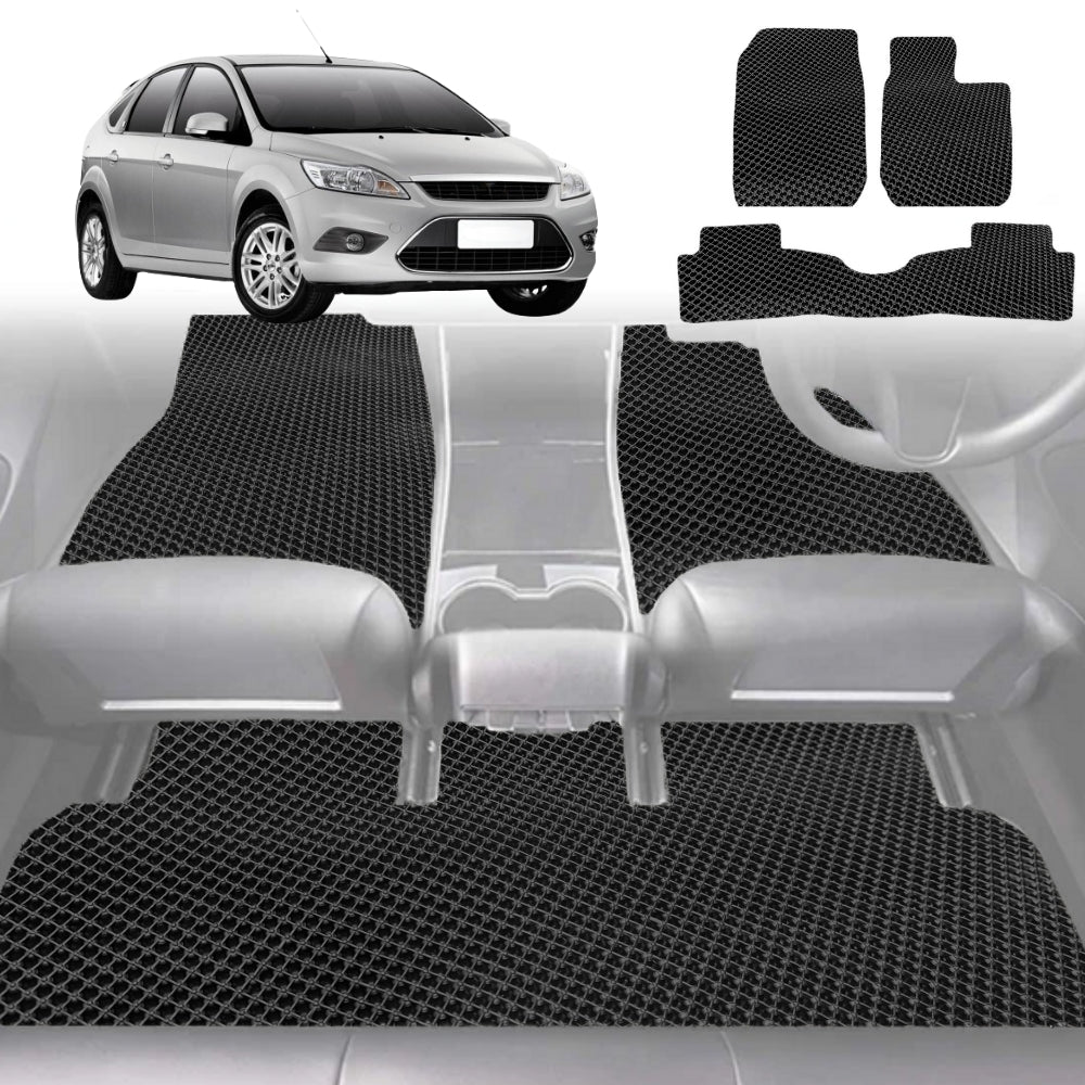 6D Diamond Car Floor Mats for Ford Focus 2005-2010-Full Set-Black-Outback GT