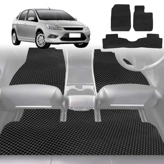 6D Diamond Car Floor Mats for Ford Focus 2005-2010-Full Set-Black-Outback GT