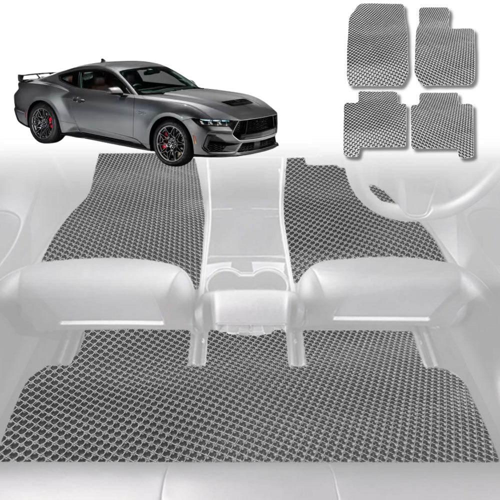 6D Diamond Car Floor Mats for Ford Mustang 2015-2024-Full Set-Grey-Outback GT