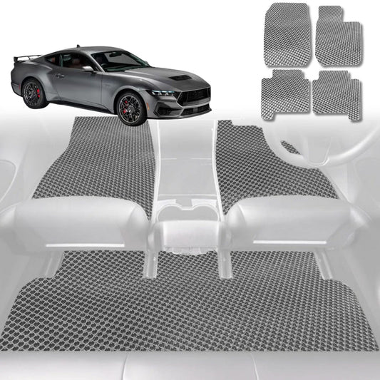 6D Diamond Car Floor Mats for Ford Mustang 2015-2024-Full Set-Grey-Outback GT