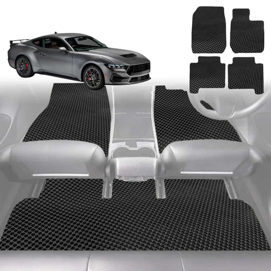 6D Diamond Car Floor Mats for Ford Mustang 2015-2024-Full Set-Black-Outback GT