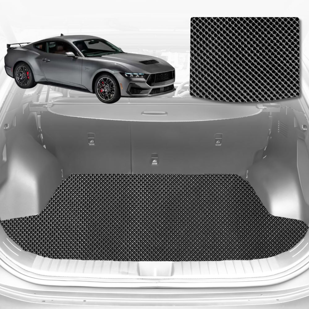 6D Diamond Car Boot Mat for Ford Mustang (S550)2015-2024-(with right ear)-Cargo Mat-Black-Outback GT