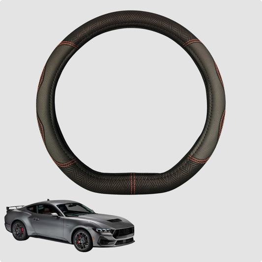 Steering Wheel Cover for Ford Mustang 2015-2024 38CM Leather | D-Shape