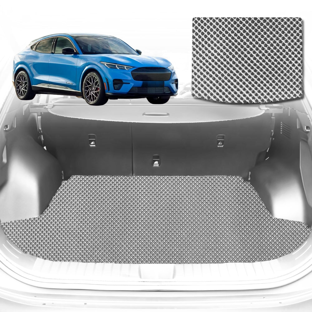 6D Diamond Car Boot Mat for Ford Mustang Mach-E 2021-Current-(upper+lower)-Cargo Mat-Grey-Outback GT