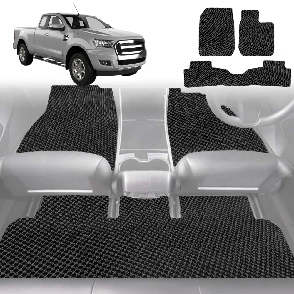 6D Diamond Car Floor Mats for Ford Ranger 2012-2015-Full Set-Black-Outback GT