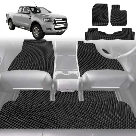 6D Diamond Car Floor Mats for Ford Ranger 2012-2015-Full Set-Black-Outback GT