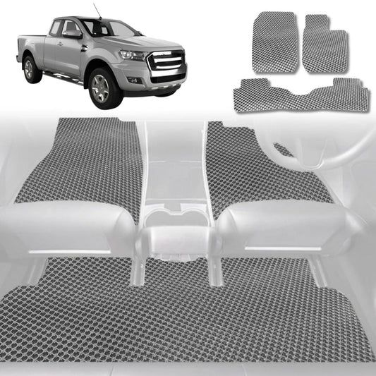 6D Diamond Car Floor Mats for Ford Ranger 2012-2015-Full Set-Grey-Outback GT
