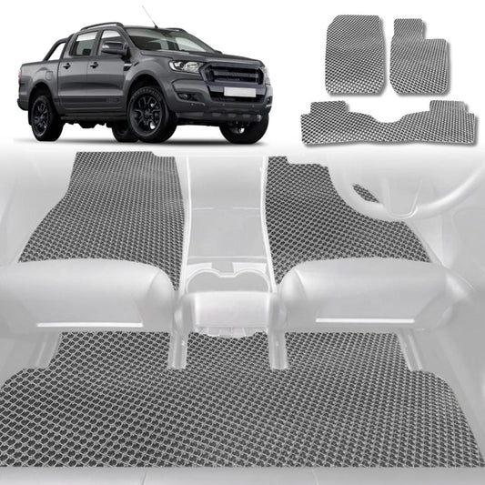 6D Diamond Car Floor Mats for Ford Ranger 2015-2018-Full Set-Grey-Outback GT