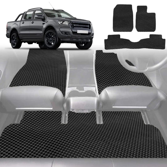 6D Diamond Car Floor Mats for Ford Ranger 2015-2018-Full Set-Black-Outback GT