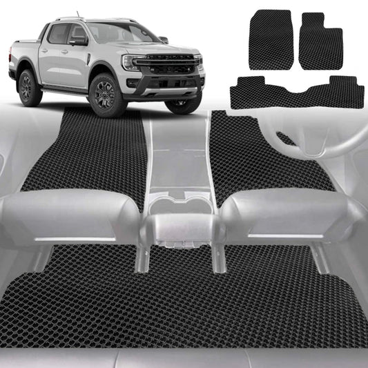 6D Diamond Car Floor Mats for Ford Ranger 2018-2022-Full Set-Black-Outback GT