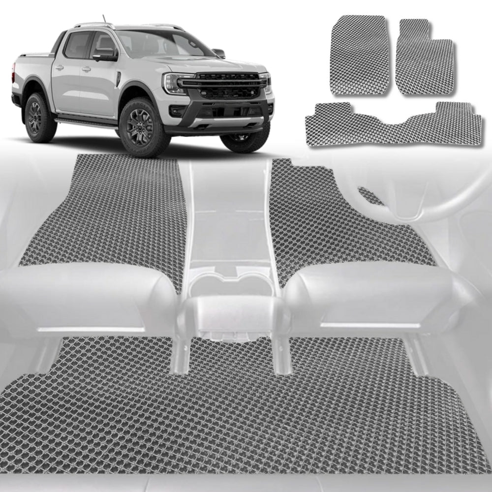 6D Diamond Car Floor Mats for Ford Ranger 2018-2022-Full Set-Grey-Outback GT