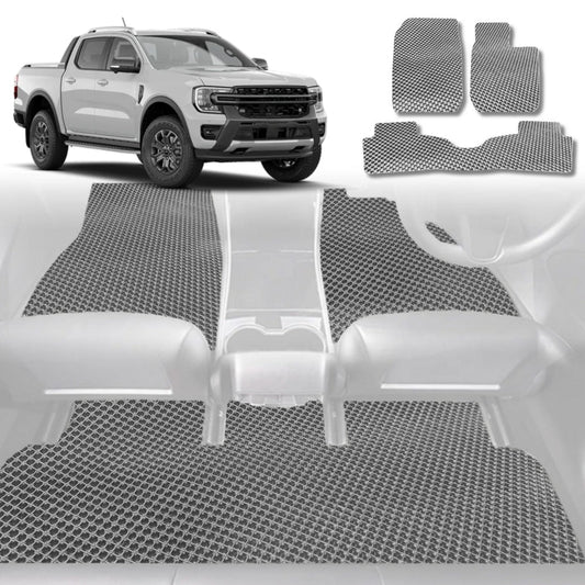6D Diamond Car Floor Mats for Ford Ranger 2018-2022-Full Set-Grey-Outback GT