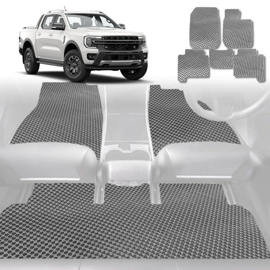 6D Diamond Car Floor Mats for Ford Ranger 2022-Current-Full Set-Grey-Outback GT