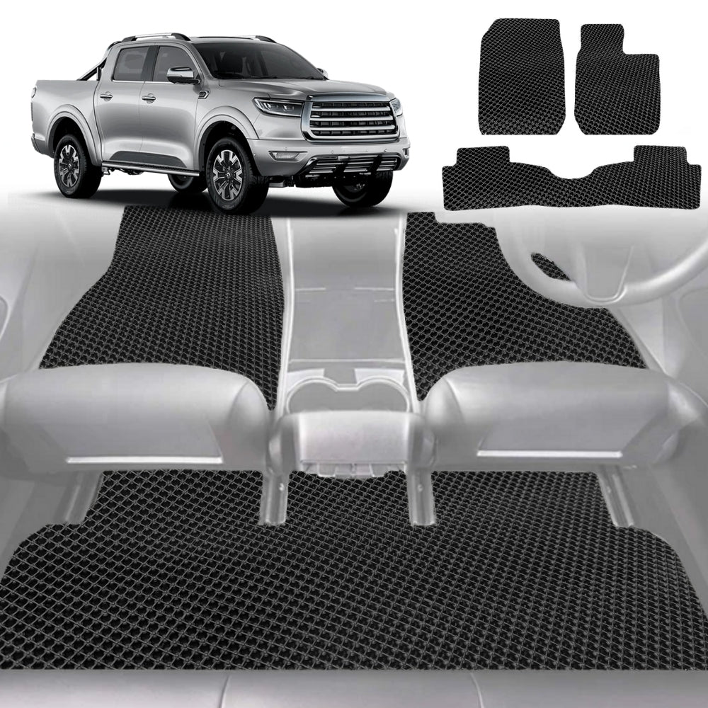 6D Diamond Car Floor Mats for GWM Haval Great Wall Cannon Ute 2019-Current-Full Set-Black-Outback GT
