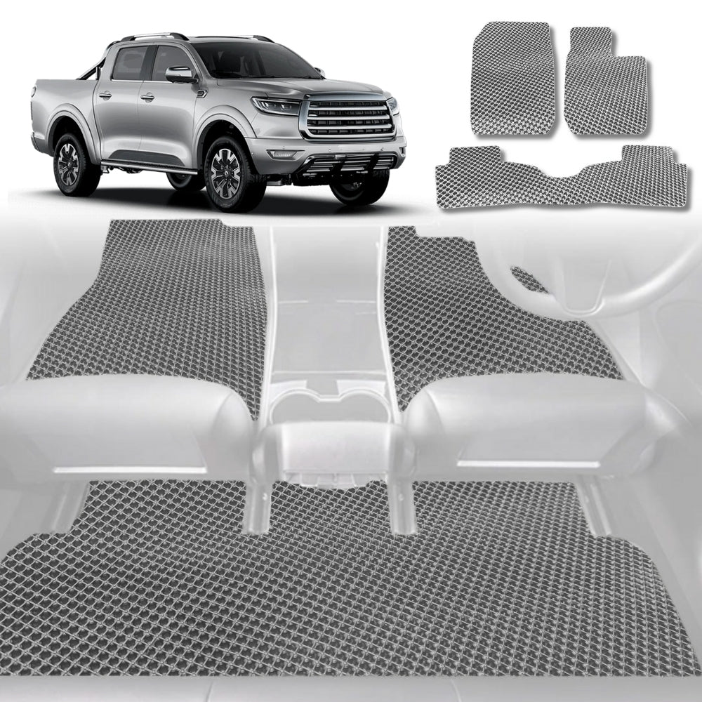 6D Diamond Car Floor Mats for GWM Haval Great Wall Cannon Ute 2019-Current-Full Set-Grey-Outback GT