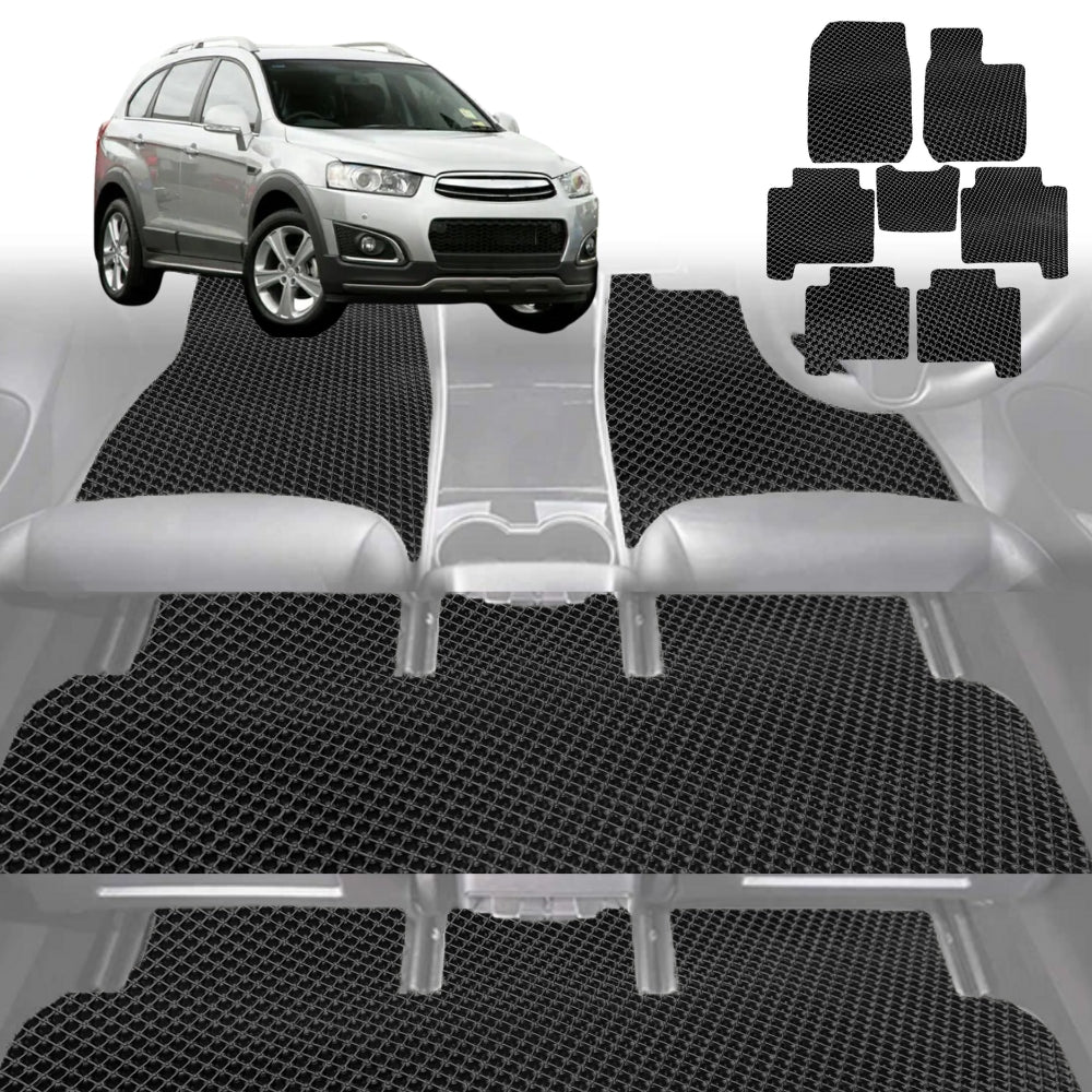 6D Diamond Car Floor Mats for Holden Captiva 7 2009-2015-Ultimate Set-Black-Outback GT