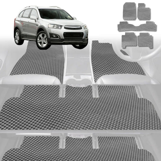 6D Diamond Car Floor Mats for Holden Captiva 7 2009-2015-Ultimate Set-Grey-Outback GT
