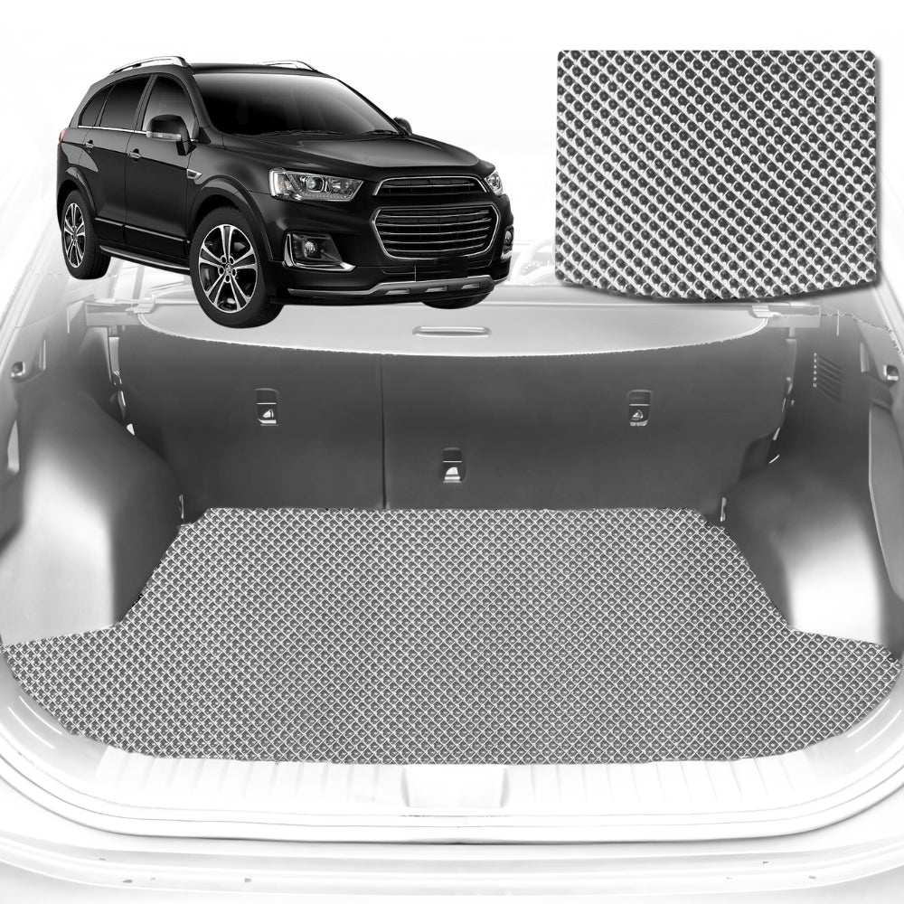 6D Diamond Car Boot Mat for Holden Captiva 7 CG II2016-2018-(3rd Row seats up/7 seater)-Cargo Mat-Grey-Outback GT