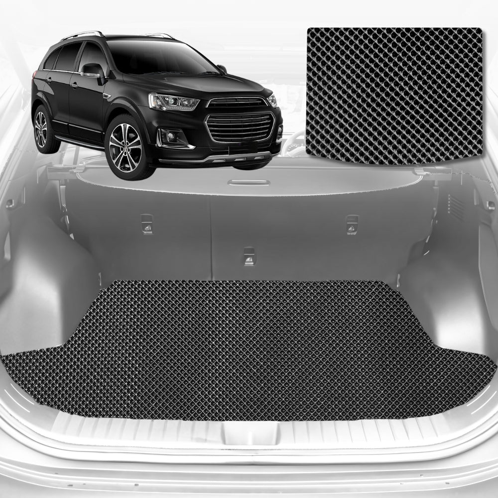 6D Diamond Car Boot Mat for Holden Captiva 7 CG II2016-2018-(3rd Row folded/5 seater)-Cargo Mat-Black-Outback GT