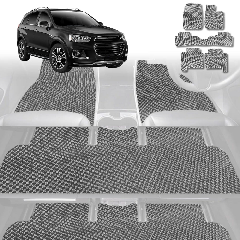 6D Diamond Car Floor Mats for Holden Captiva 7 2016-2018-Ultimate Set-Grey-Outback GT
