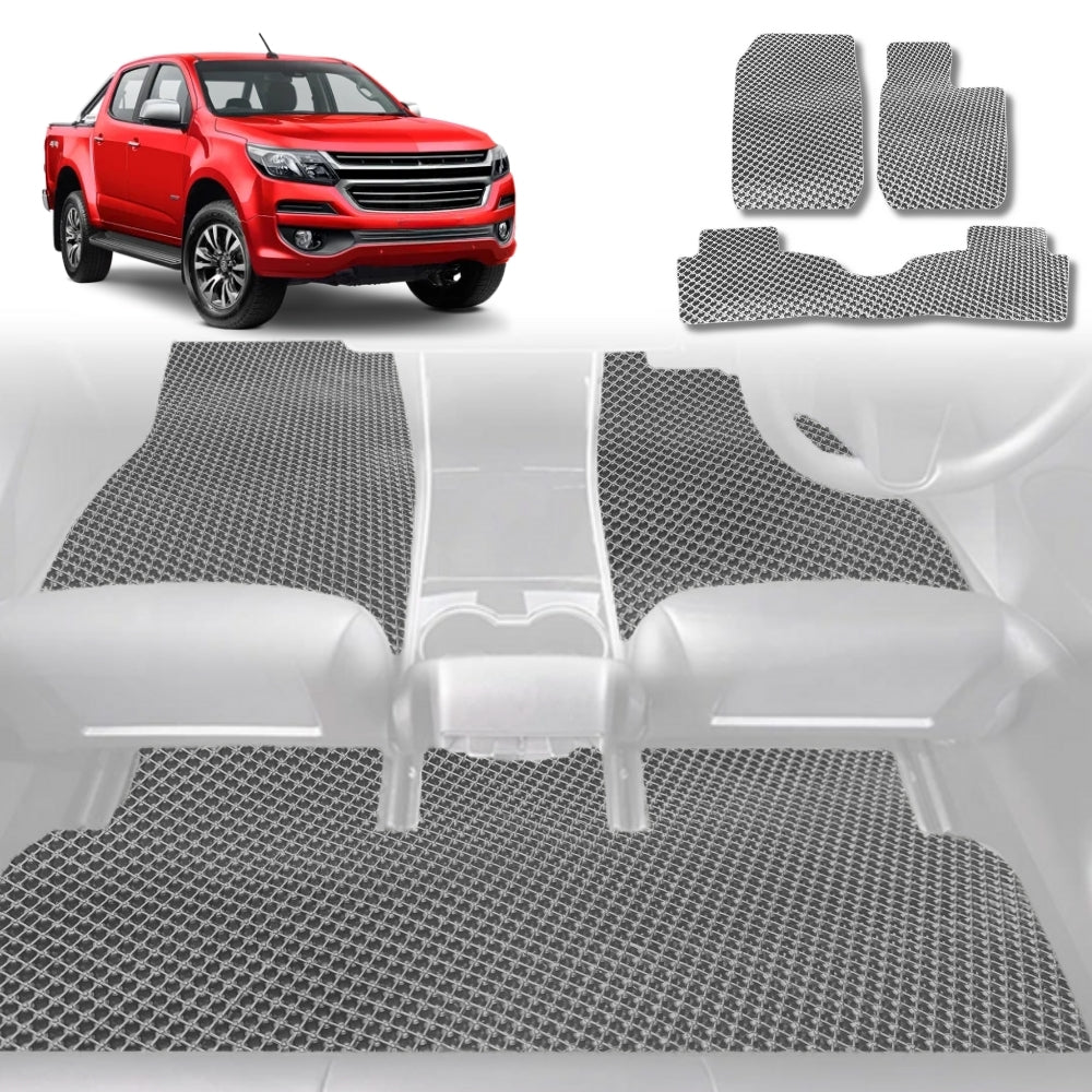 6D Diamond Car Floor Mats for Holden Colorado Ute Dual Cab 2012-2016-Full Set-Grey-Outback GT